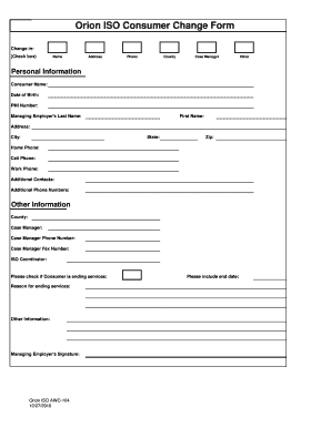 Orion ISO Consumer Change Form