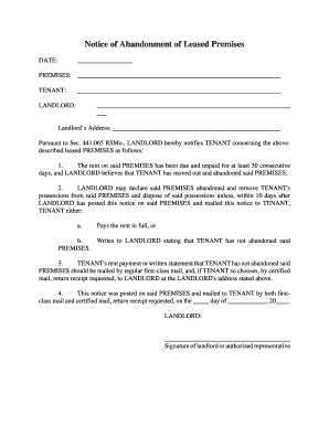 Notice of Abandonment of Leased Premises