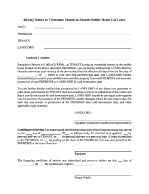 60-Day Notice to Terminate Month-to-Month Mobile Home Lot Lease