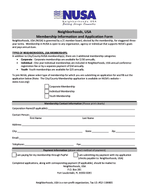 Neighborhoods USA Membership Application Form