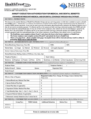 Annuity Deduction Authorization for Medical and Dental Benefits