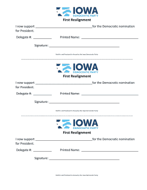 Iowa Democratic Party Presidential Nomination Support Form