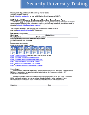 SUT Code of Ethics and Professional Conduct Commitment Form