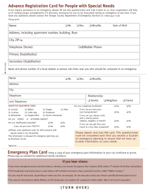 Emergency Registration Card for People with Special Needs