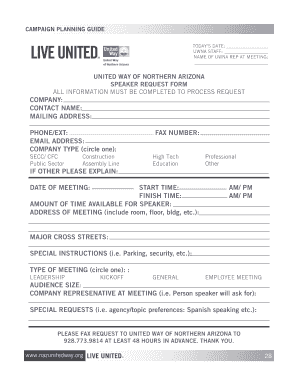 Speaker Request Form Page 28 of Campain Planning Gudie - nazunitedway