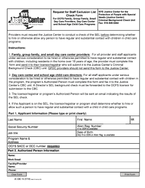 NYS Justice Center Staff Exclusion List Request Form