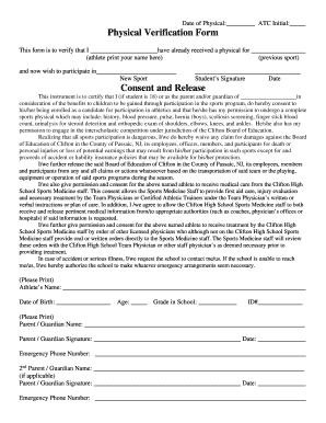 New Jersey Student Sports Physical Verification Form
