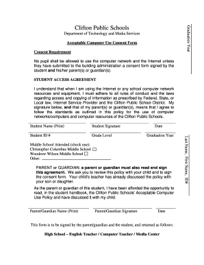 Clifton Public Schools Acceptable Computer Use Consent Form