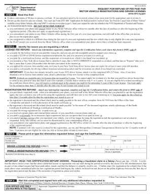 New York MV-215 Motor Vehicle Refund Request Form