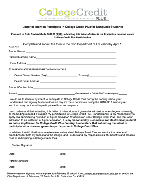 Letter of Intent for College Credit Plus