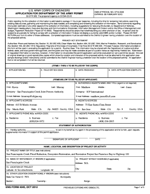 US Army Corps of Engineers Permit Application