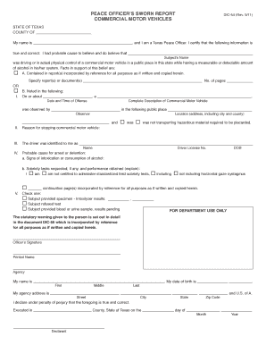 Texas Peace Officer’s Sworn Report for Commercial Motor Vehicles