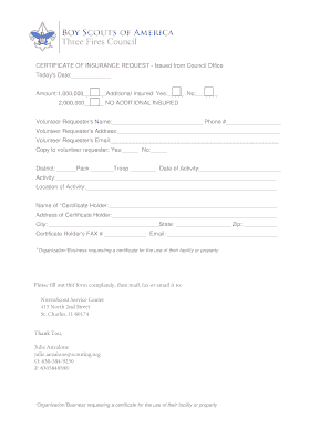 Certificate of Insurance Request