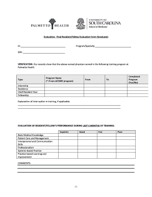 Final Resident/Fellow Evaluation Form