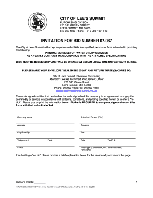 Polyatomic ion chart - GREEN STREET LEES SUMMIT, MO 64063 8169691080 Phone 8169691081 Fax INVITATION FOR BID NUMBER 07087 The City of Lee 's Summit will accept separate sealed bids from qualified persons or firms interested in providing the following: PRINTING