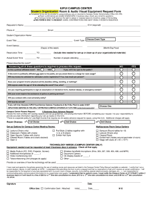 IUPUI Student Organization Room Request Form