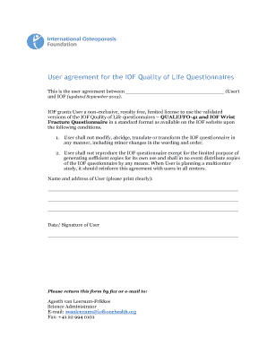 IOF Quality of Life Questionnaires User Agreement