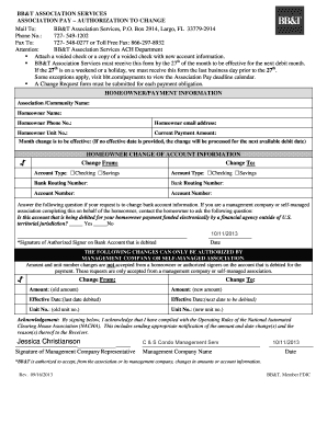 BB&T Association Pay Authorization to Change
