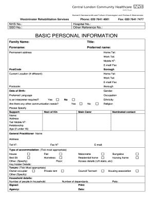 Westminster Rehabilitation Services Referral Form