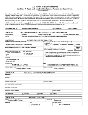 US House W-9 and ACH Vendor Payment Enrollment Form