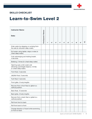 Learn-to-Swim Level 2 Skills Checklist