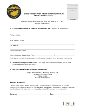 Oregon Prescription Drug Monitoring Program Patient Record Request