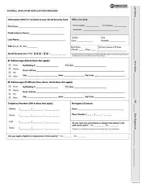 Employer Payroll Application Form