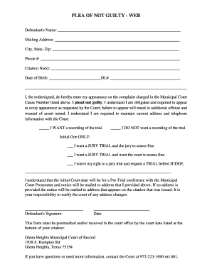 Plea of Not Guilty - Municipal Court