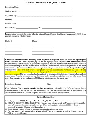 Time Payment Plan Request for Traffic Citation