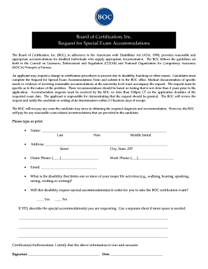 Request for Special Exam Accommodations