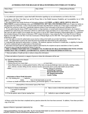 HIPAA Authorization for Release of Health Information
