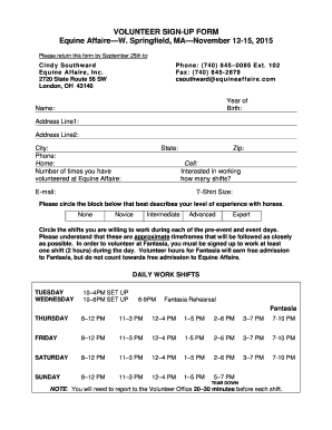 Committee sign up sheet template - VOLUNTEER SIGN-UP FORM - EquineAffaire