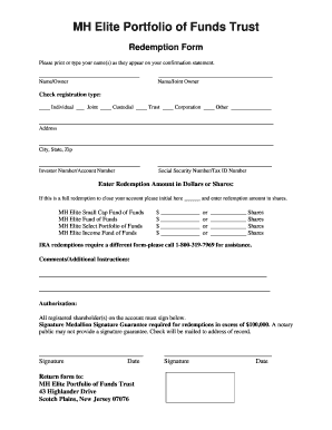 MH Elite Portfolio of Funds Trust Redemption Form