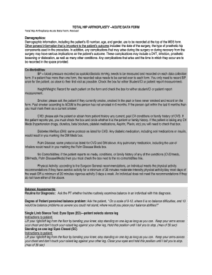Total Hip Arthroplasty Acute Data Form
