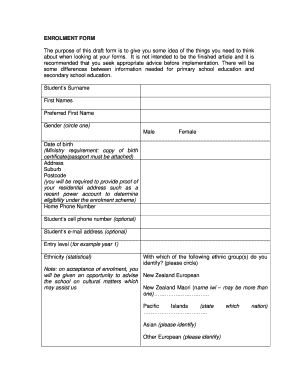 New Zealand School Enrolment Form