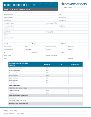 Mortgage Rate Lock Order Form
