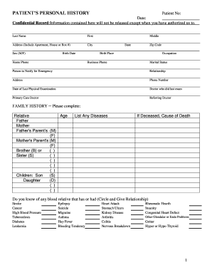 Patient's Personal History Form