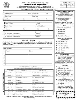 Cub Scout Registration Form