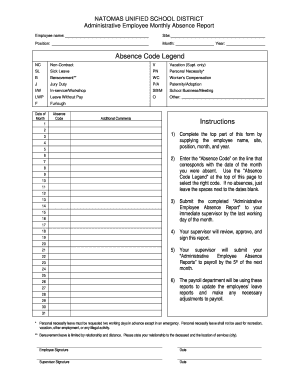 Administrative Employee Monthly Absence Report