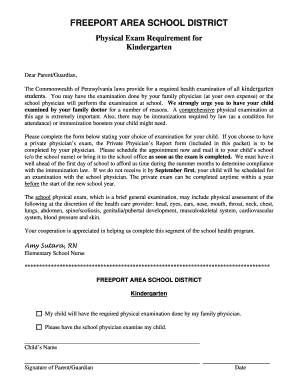Pennsylvania Kindergarten Physical Exam Form