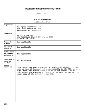 Form 990 Tax Return for St. Agnes Healthcare