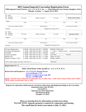 2013 Annual Imperial Convention Registration Form