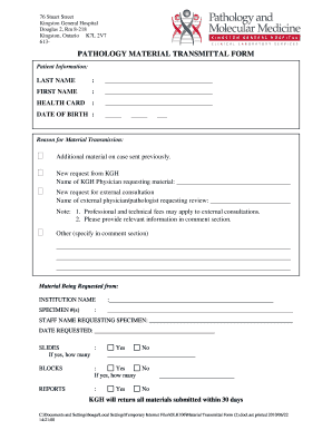 Pathology Material Transmittal Form