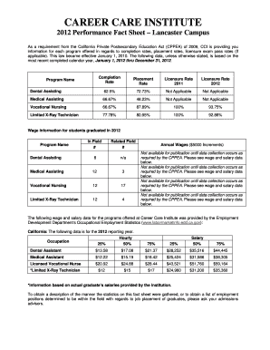 Career Care Institute 2012 Performance Fact Sheet