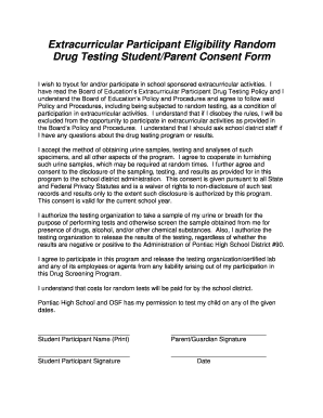 Extracurricular Drug Testing Consent Form