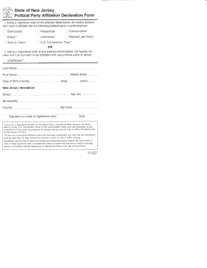New Jersey Political Party Affiliation Declaration Form