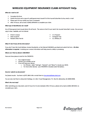 Wireless Equipment Insurance Claim Affidavit