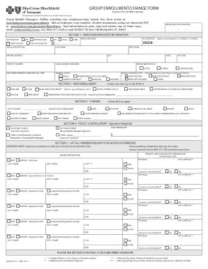 Blue Cross and Blue Shield of Vermont Group Enrollment Form