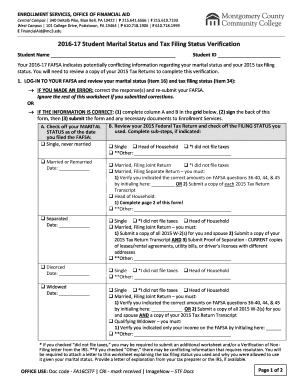 2016-17 Student Marital Status and Tax Filing Status Verification