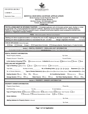 Baltimore County Rental Housing License Application